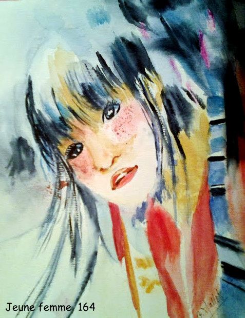 Cadre Miniature Sous Verre, Portrait Jeune Femme Sur Fond Aquarelle, Signé Dany, Bois